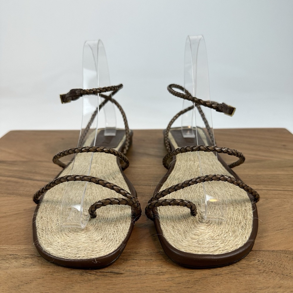 New Womens Schutz Kaya Straw Flat‎ Leather Sandals Shoes Size 7.5 M - Picture 2 of 6
